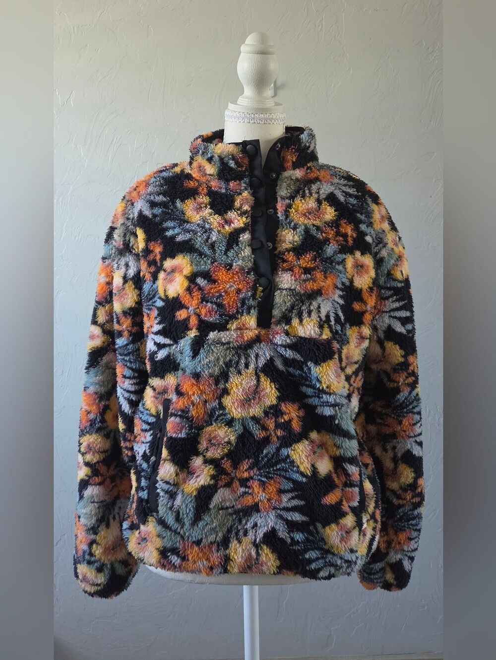 Hurley Sherpa Pullover Jacket M Whimsigoth Boho Autumn Fall Cottagecore Cozy - Picture 2 of 8